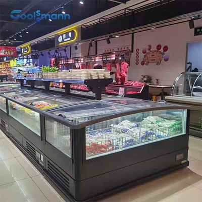 R290 Island Glass Lid Freezer Deep Sliding Door Chest Chest المبردات سوبر ماركت